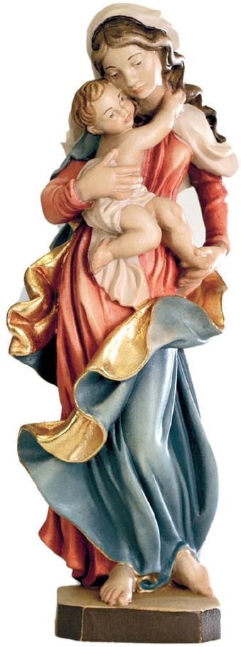 madonna con bambino dipinta a mano in legno di acero - 12 cm