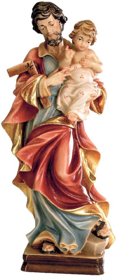 san giuseppe con bambino dipinto a mano in legno di acero - 20 cm