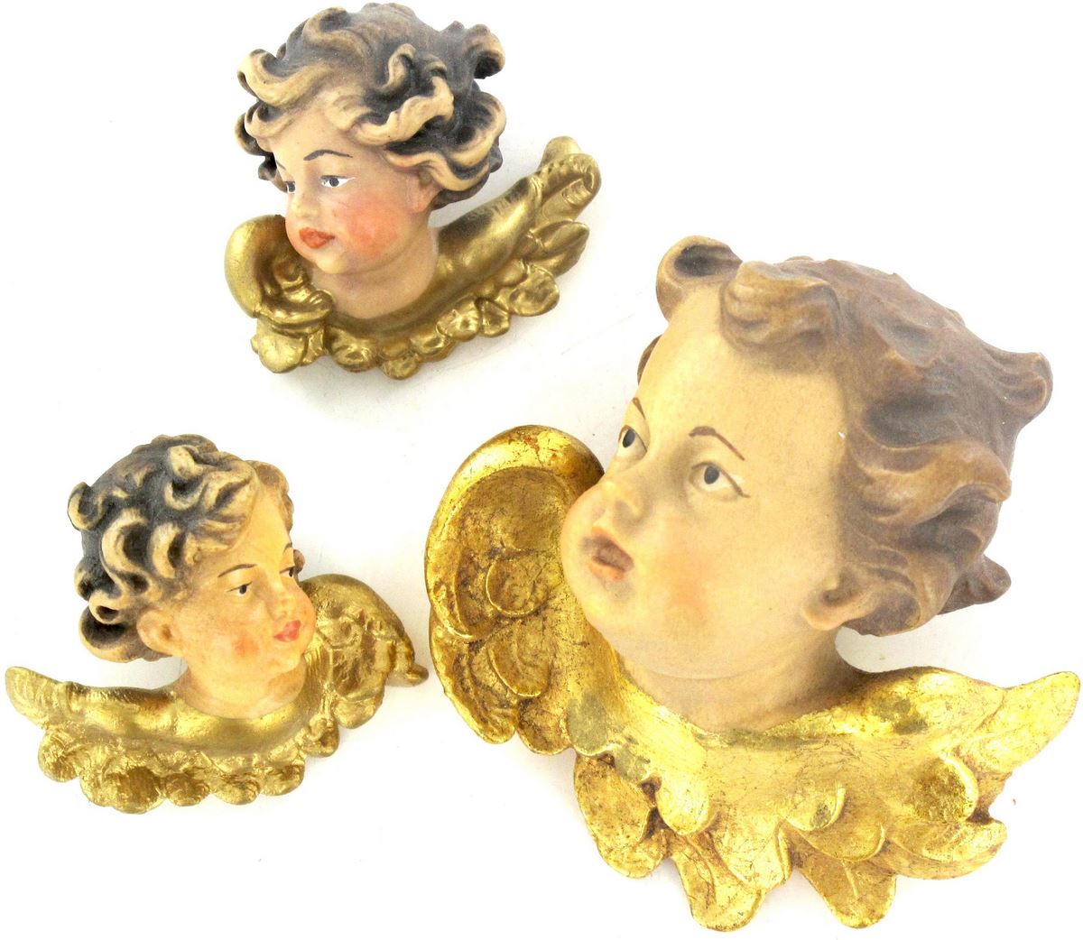 coppia testine angeli in legno d'acero dipinto a mano con finiture in oro zecchino - 5 cm