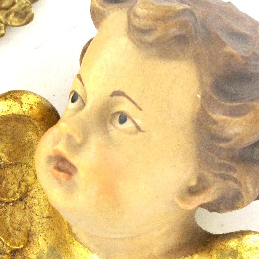 coppia testine angeli in legno di acero dipinto a mano con finiture in oro zecchino - 7 cm
