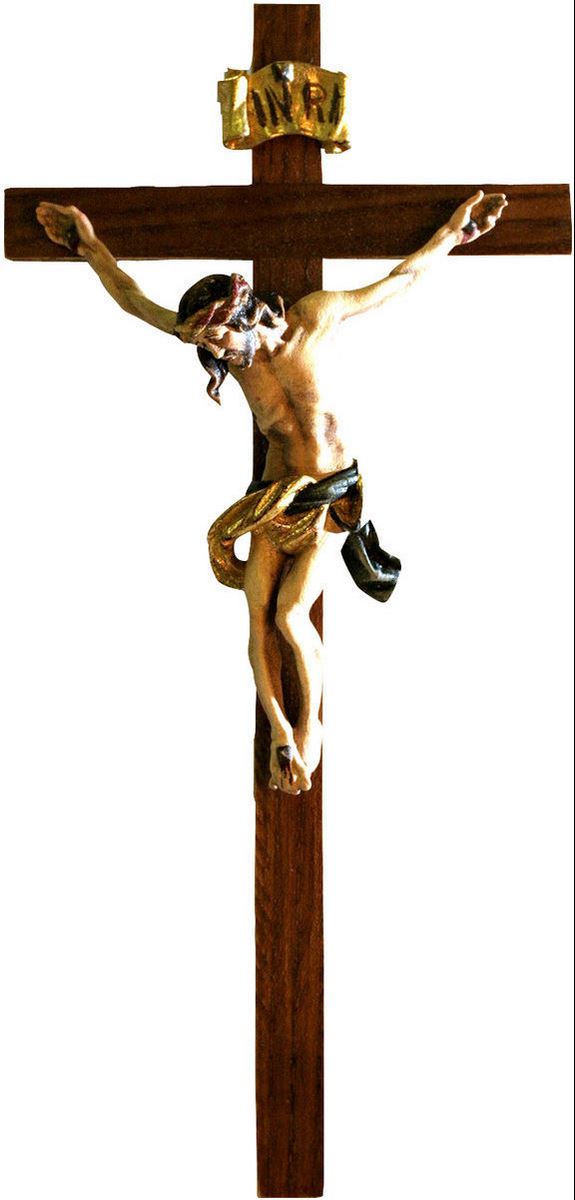 crocifisso da parete in legno con cristo dipinto a mano con oro zecchino - 23 cm