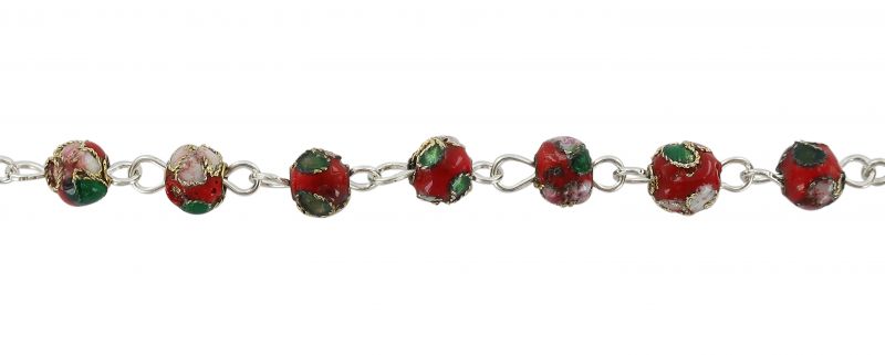 braccialetto cloisonnè con 11 grani da Ø 5 mm e croce - rosso