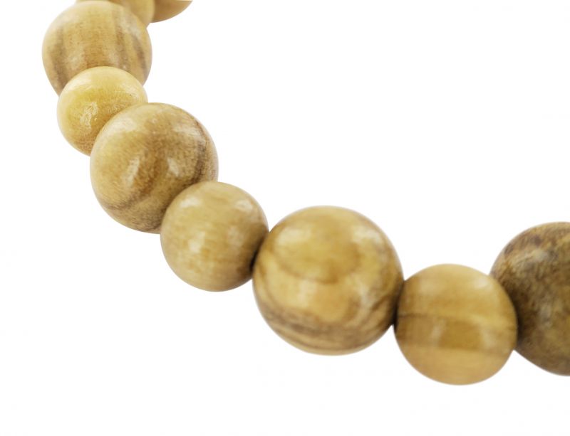 braccialetto elastico con croce tau e grani in legno ulivo