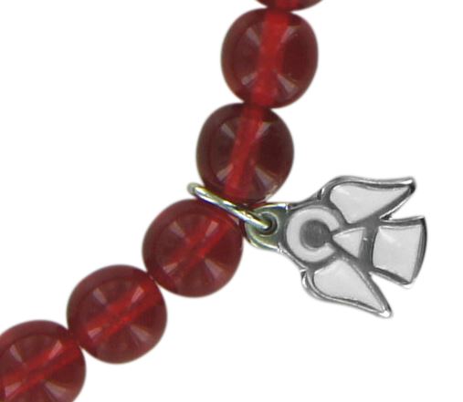 braccialetto elastico grani in vetro rosso e pendenti