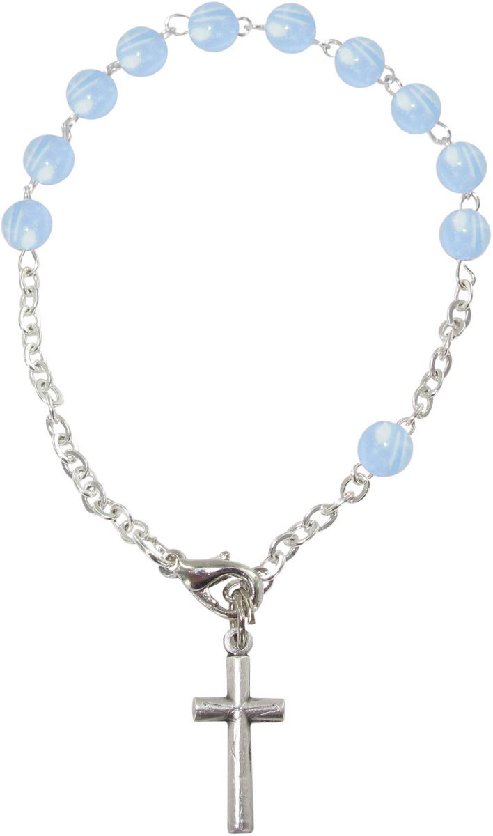 braccialetto 11 grani imitazione perla azzurro legatura metallo
