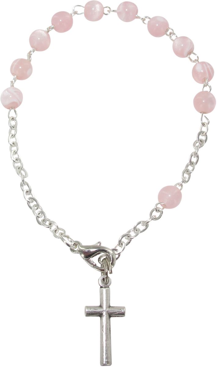 braccialetto 11 grani imitazione perla rosa legatura metallo