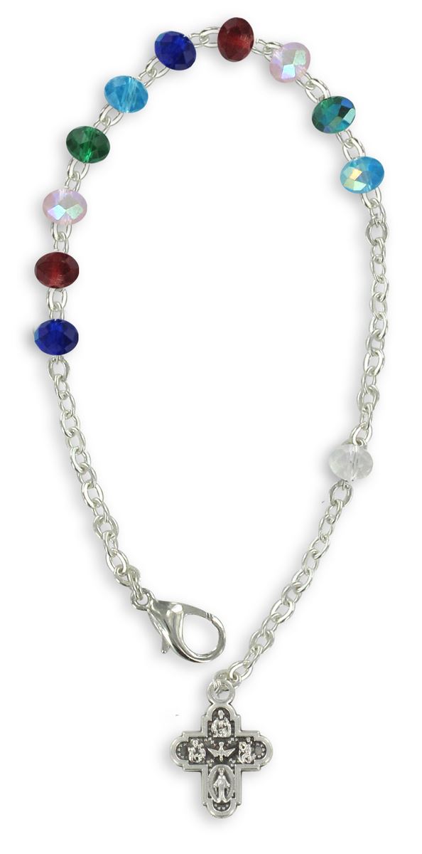 braccialetto rosario con 11 grani multicolore e croce