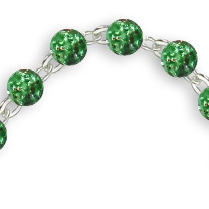 braccialetto con palline in vetro maculato di 6 mm di colore verde e croce 