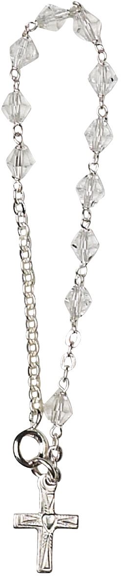 braccialetto 11 grani cristallo bianco mm 5 legatura a mano in metallo
