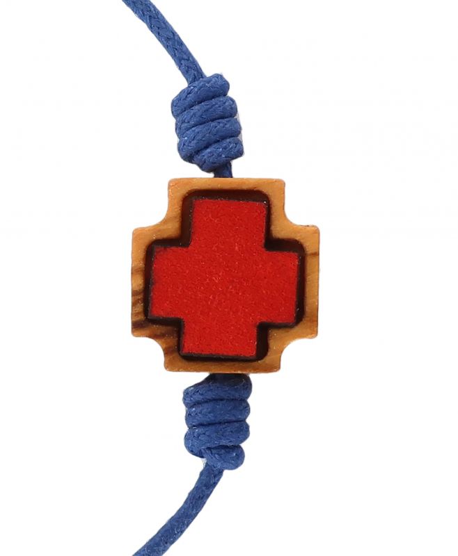 braccialetto corda croce ulivo con inserto in cuoio colori assortiti