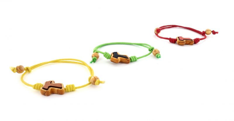 braccialetto corda croce tau ulivo con inserto in cuoio colori assortiti
