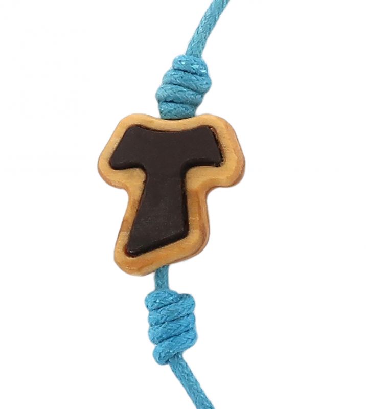 braccialetto corda croce tau ulivo con inserto in cuoio colori assortiti