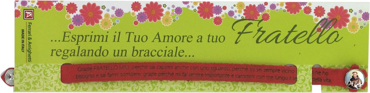 braccialetto in cuoio con dedica al fratello e resina di san francesco - italiano