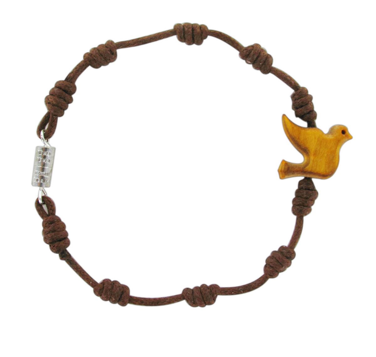 ferrari & arrighetti braccialetto decina con nodi in cordino di stoffa e colomba in legno d'ulivo, bracciale a decina del santo rosario, marrone (confezione da 3 pezzi)