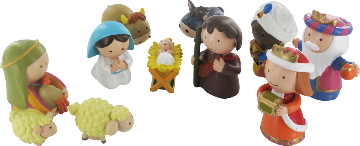 presepe per bambini: natività 10 personaggi in resina da 8 cm
