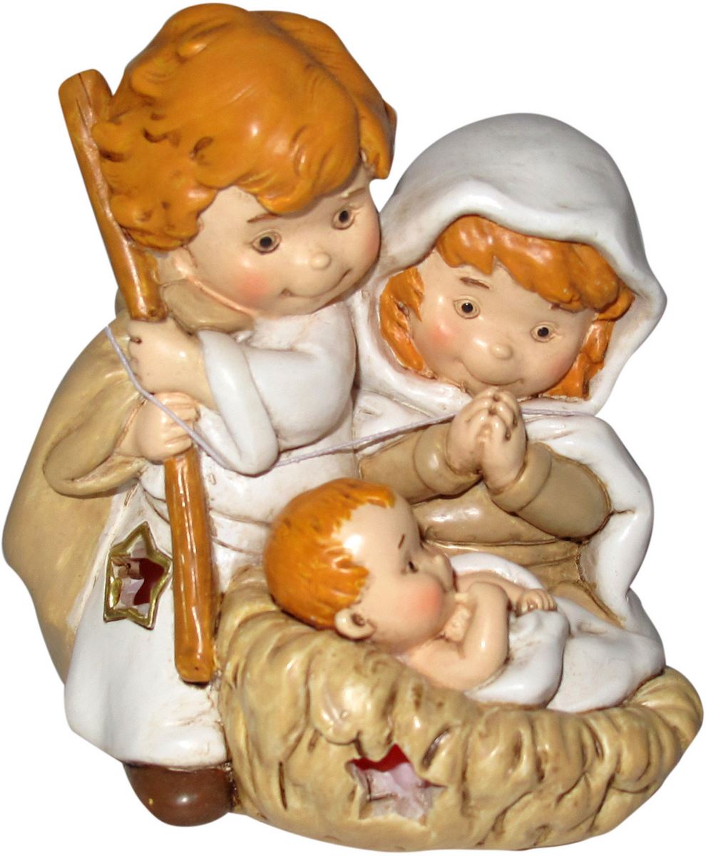 natività in resina colorata, decorazione natalizia/soprammobile con luce, piccolo presepe con sacra famiglia, 8,5 x 10 cm