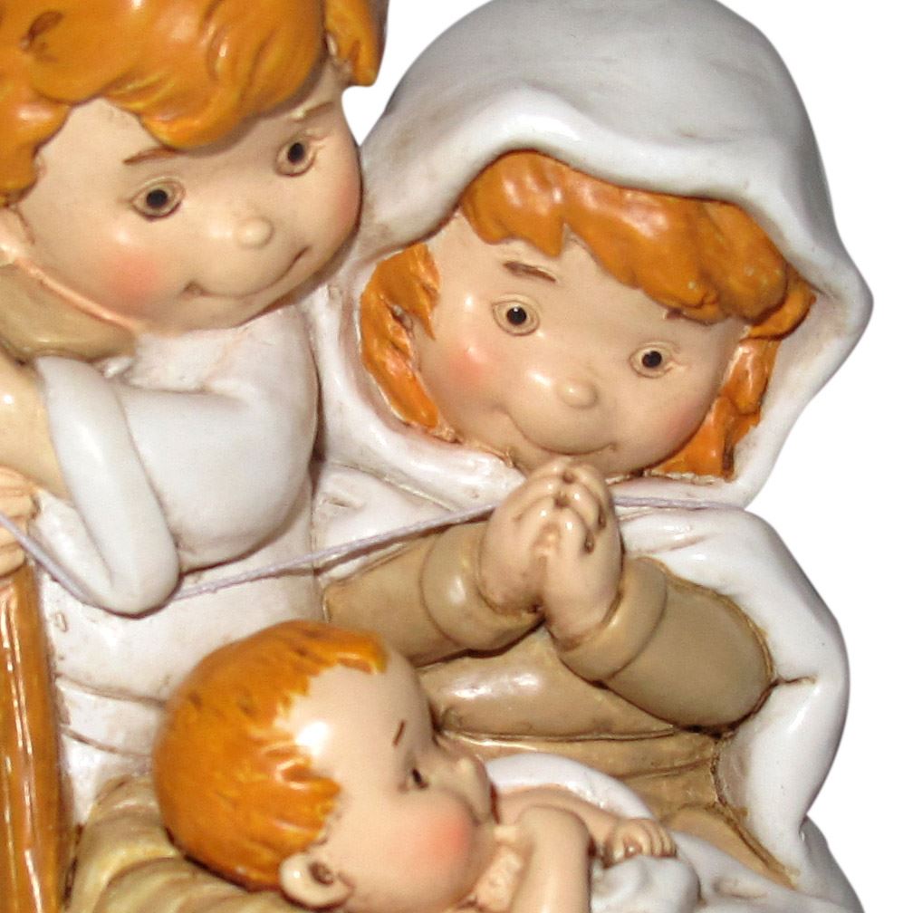natività in resina colorata, decorazione natalizia/soprammobile con luce, piccolo presepe con sacra famiglia, 8,5 x 10 cm