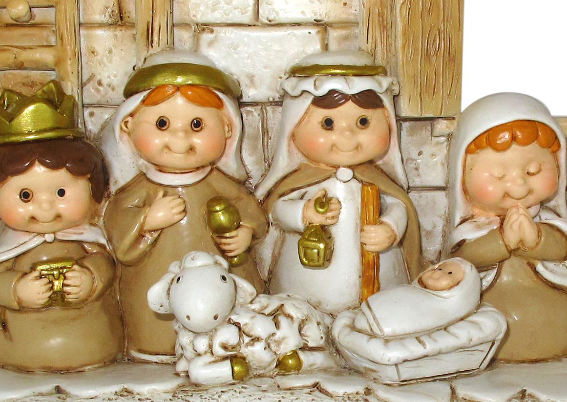 presepe con capanna in resina con 10 personaggi cm. 15 x 22