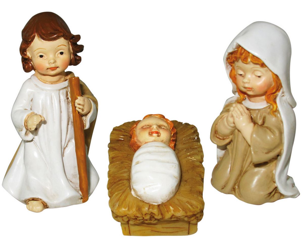 presepe per bambini: set statuine natività in resina con 11 personaggi fino a 7 cm d'altezza