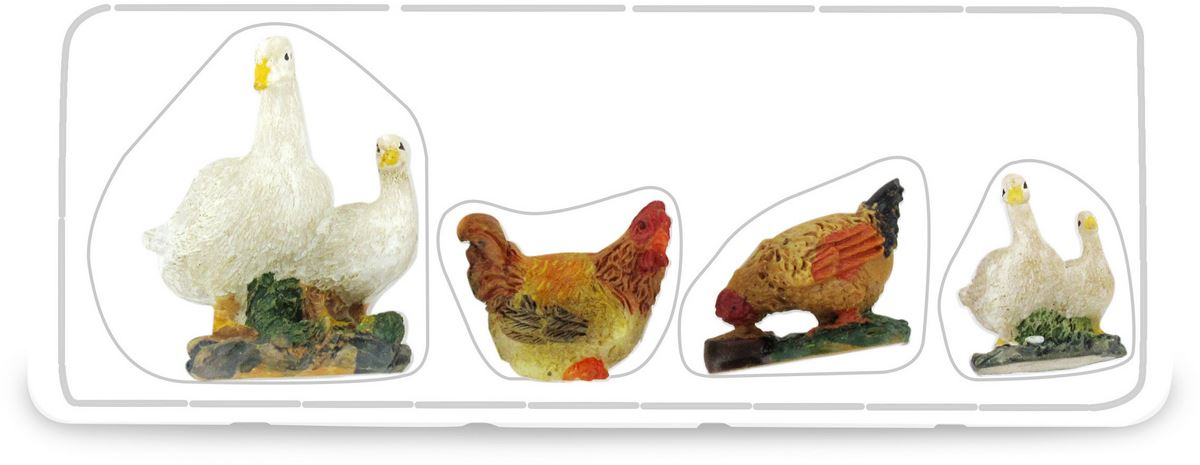 statuine animali presepe: set 4 statuette oche e galline, in resina dipinta a mano (circa 2,5 cm)