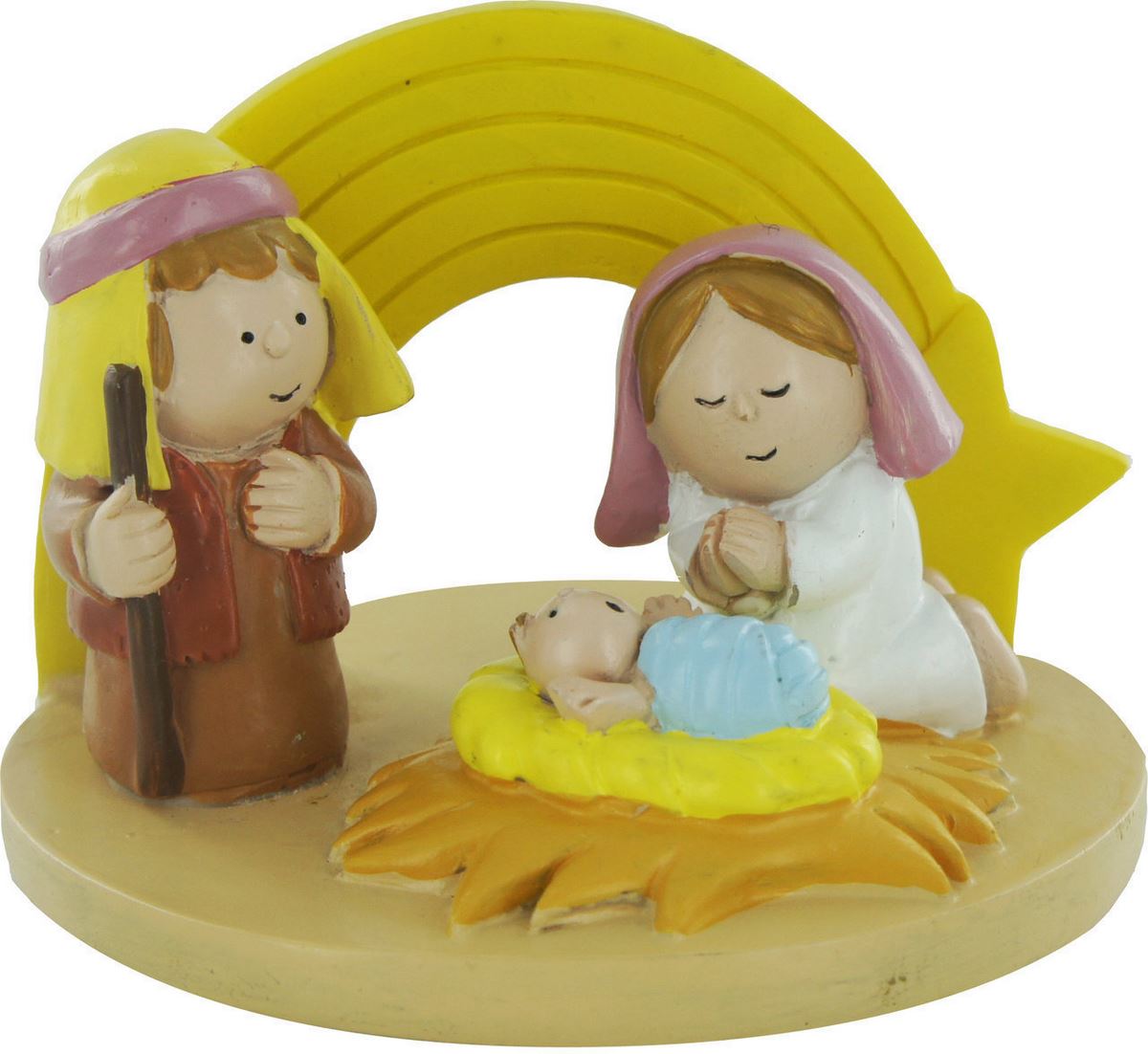 presepe per bambini: natività con stella in resina colorata su base - 8 x 6 cm