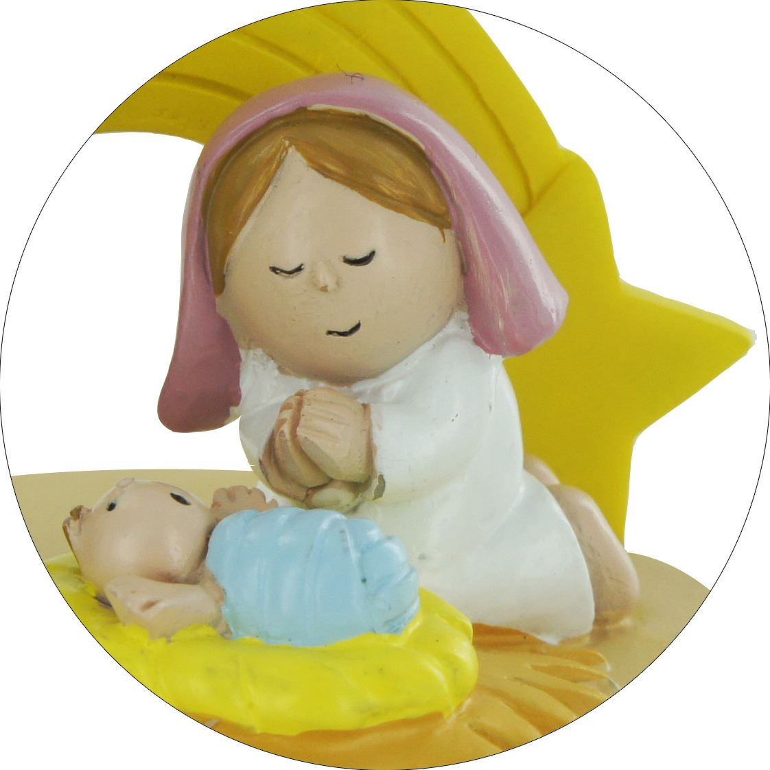 presepe per bambini: natività con stella in resina colorata su base - 8 x 6 cm