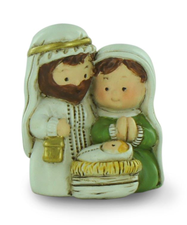 natività in resina colorata, decorazione natalizia/soprammobile, piccola statuina della sacra famiglia, 3 x 3,5 cm