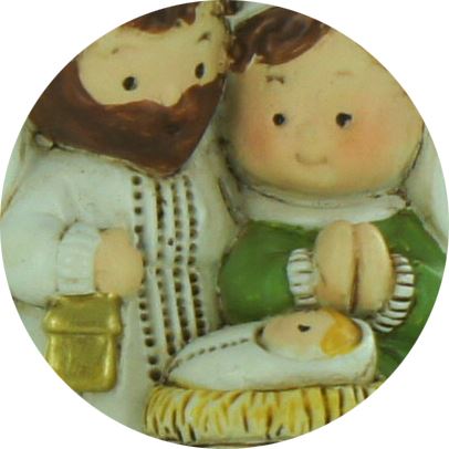 natività in resina colorata, decorazione natalizia/soprammobile, piccola statuina della sacra famiglia, 3 x 3,5 cm