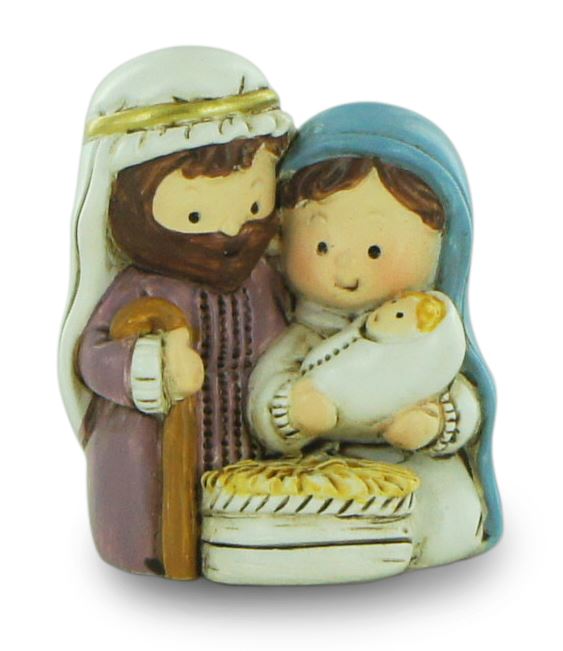 natività in resina colorata, decorazione natalizia/soprammobile, piccola statuina della sacra famiglia, 3 x 3,5 cm