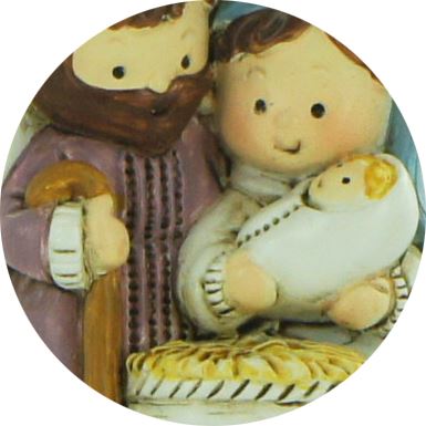 natività in resina colorata, decorazione natalizia/soprammobile, piccola statuina della sacra famiglia, 3 x 3,5 cm