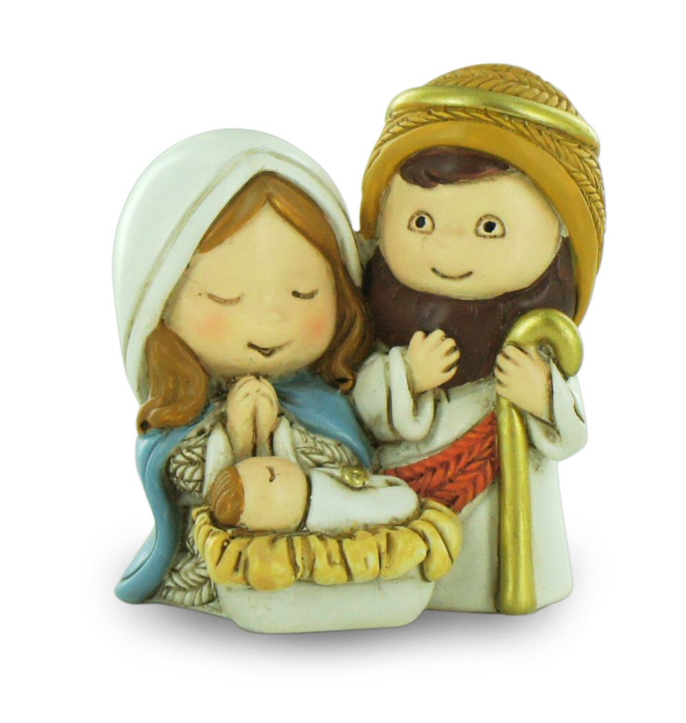 natività in resina colorata, decorazione natalizia/soprammobile, piccola statuina della sacra famiglia, 3,5 x 4 x 2,5 cm