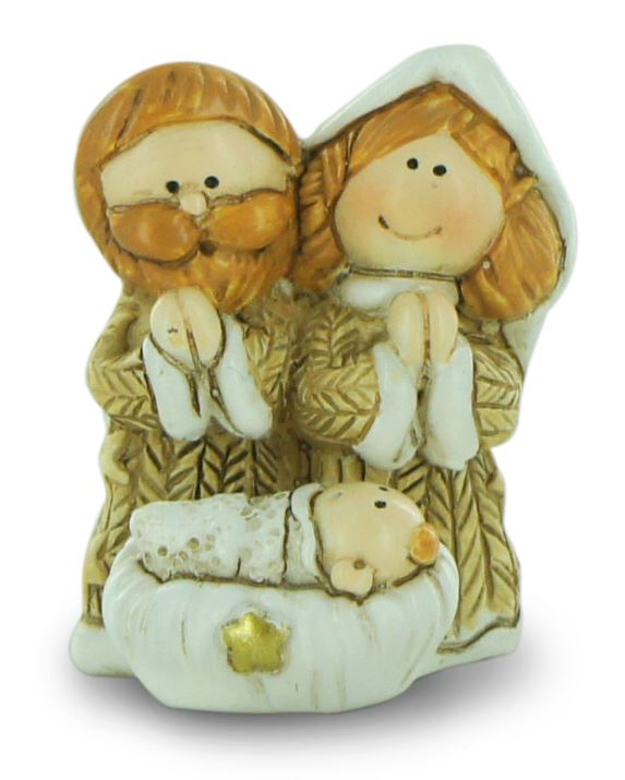 natività in resina colorata, decorazione natalizia/soprammobile, piccolo presepe con sacra famiglia, 3 x 3,5 cm