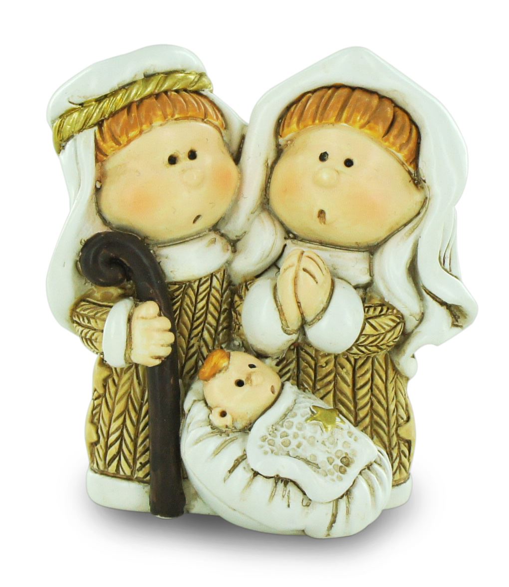 natività in resina colorata, decorazione natalizia/soprammobile, piccolo presepe con sacra famiglia, 5,5 x 6 cm