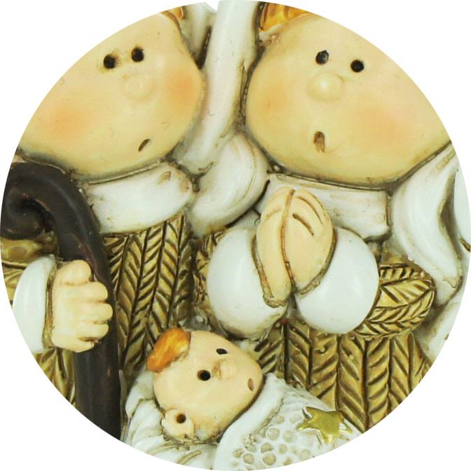 natività in resina colorata, decorazione natalizia/soprammobile, piccolo presepe con sacra famiglia, 5,5 x 6 cm