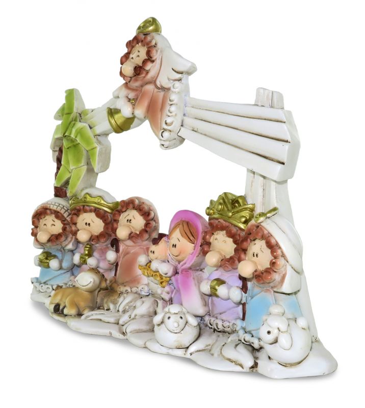 presepe per bambini con capanna e 10 personaggi in resina - 16 x 12 cm