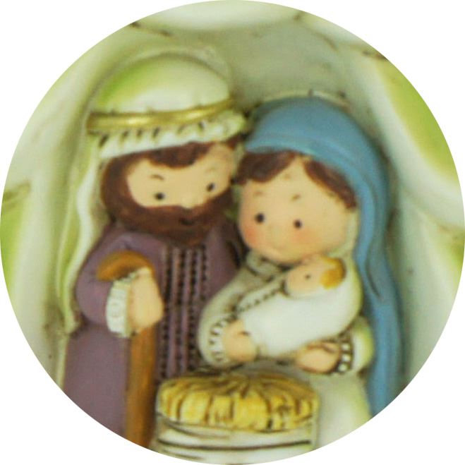 natività con 3 personaggi modello pino, albero di natale, soprammobile / decorazione natalizia con luci interne, resina, verde, 7 x 9 cm