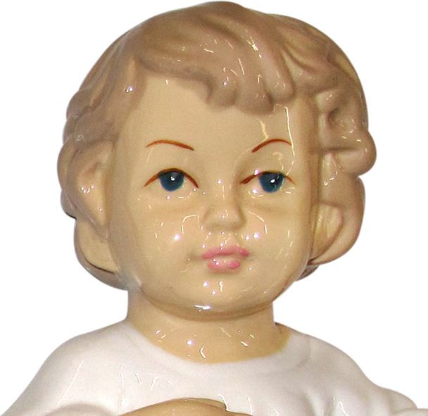 statua gesù bambino sdraiato con occhi aperti per presepe scenografico, ceramica lucida, 17 centimetri