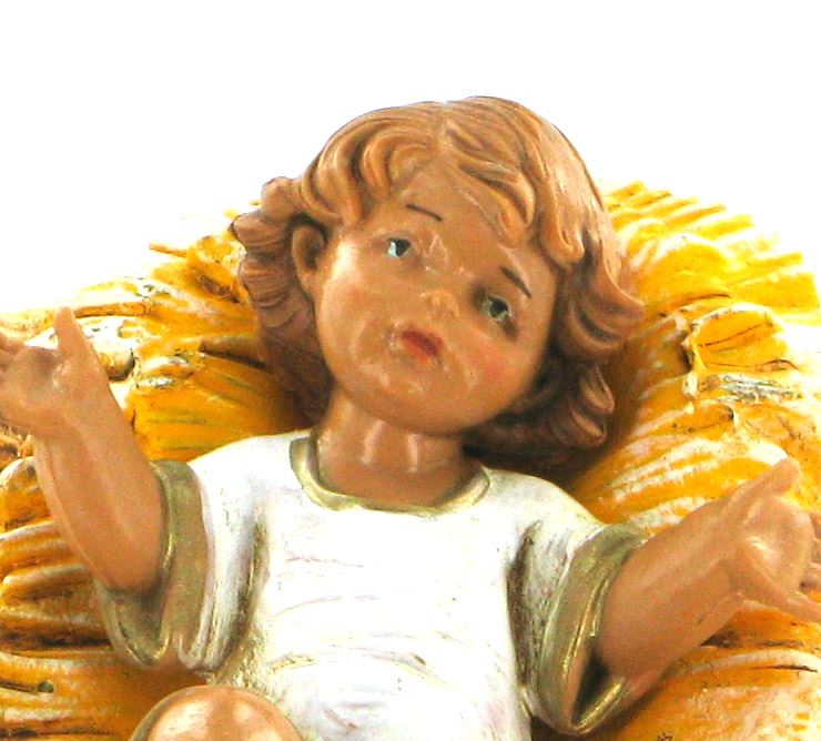 stock: gesù bambino nella culla dipinto a mano tipo legno - 19 cm