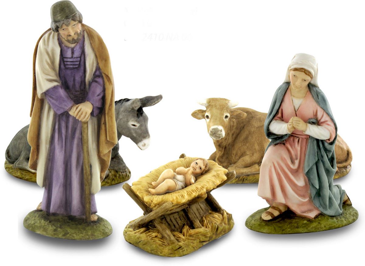 ferrari & arrighetti statuine presepe, statuine natività 5 elementi per presepe da 10 cm, statuine presepe classico / tradizionale stile martino landi, resina dipinta a mano