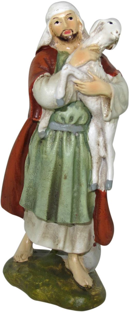 ferrari & arrighetti statuine presepe, statuina pastore con pecorella per presepe da 10 cm, statuina per presepe classico / tradizionale stile martino landi, resina dipinta a mano