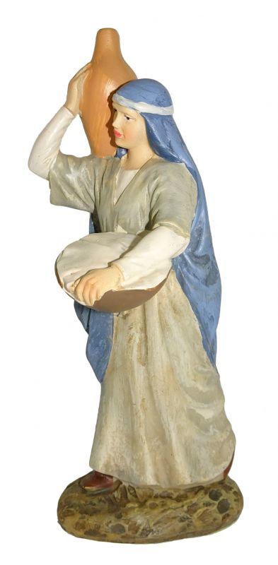 ferrari & arrighetti statuine presepe, statuina pastorella con brocca per presepe da 10 cm, statuina per presepe classico / tradizionale stile martino landi, resina dipinta a mano