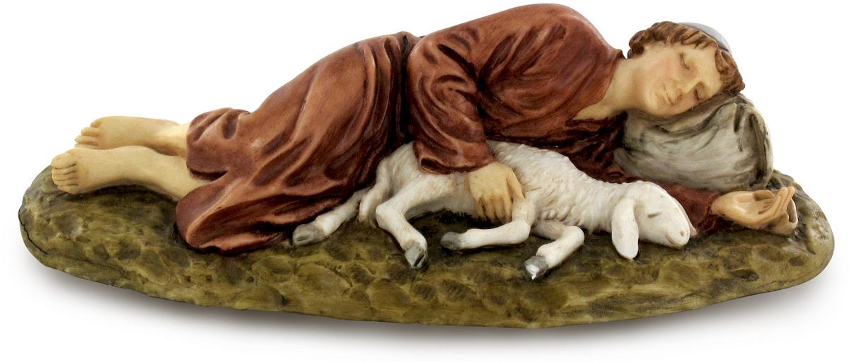 ferrari & arrighetti statuine presepe, statuina pastore dormiente / sdraiato con pecora per presepe da 10 cm, statuina pastore per presepe classico/tradizionale, resina dipinta a mano