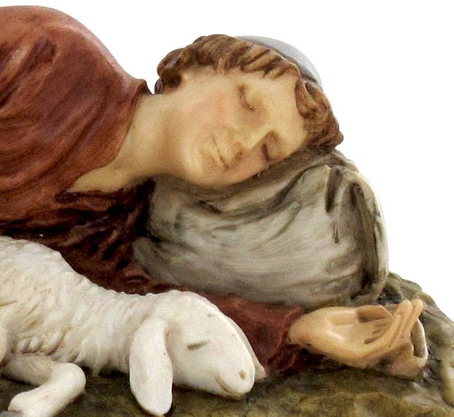 ferrari & arrighetti statuine presepe, statuina pastore dormiente / sdraiato con pecora per presepe da 10 cm, statuina pastore per presepe classico/tradizionale, resina dipinta a mano