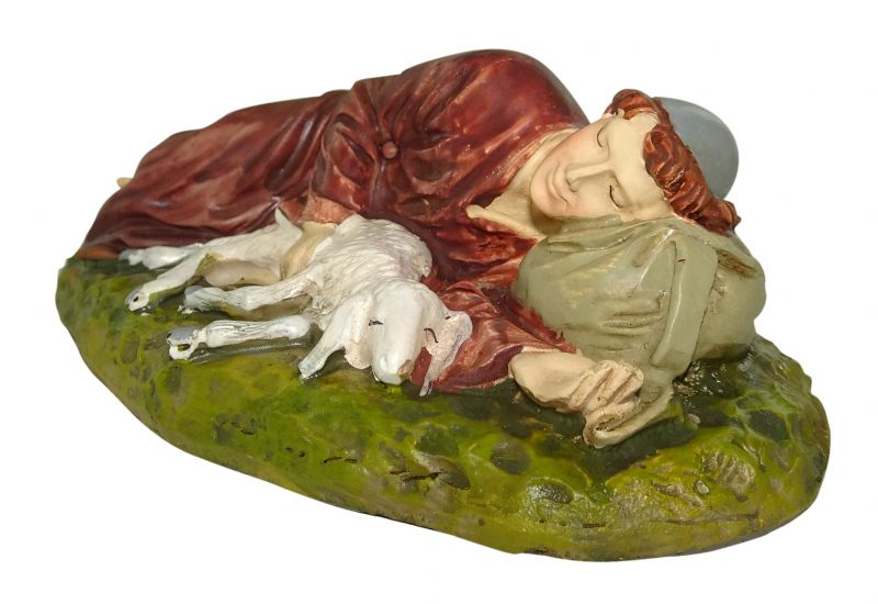 ferrari & arrighetti statuine presepe, statuina pastore dormiente / sdraiato con pecora per presepe da 10 cm, statuina pastore per presepe classico/tradizionale, resina dipinta a mano