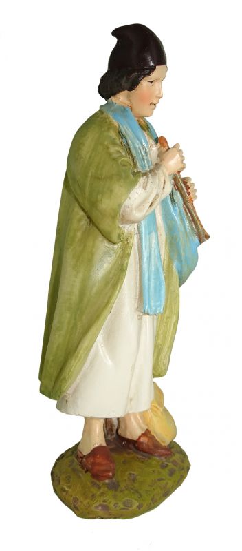 ferrari & arrighetti statuine presepe, statuina pastore con flauto per presepe da 10 cm, statuina suonatore di flauto per presepe classico / tradizionale stile martino landi, resina dipinta a mano