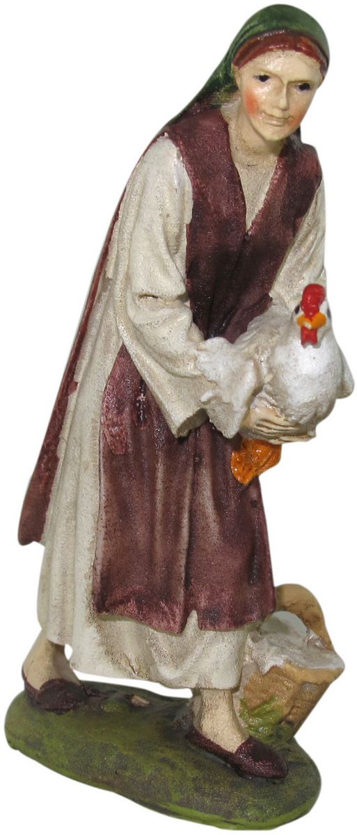 ferrari & arrighetti statuine presepe, statuina pastorella con gallina per presepe da 10 cm, statuina pastorella per presepe classico / tradizionale stile martino landi, resina dipinta a mano