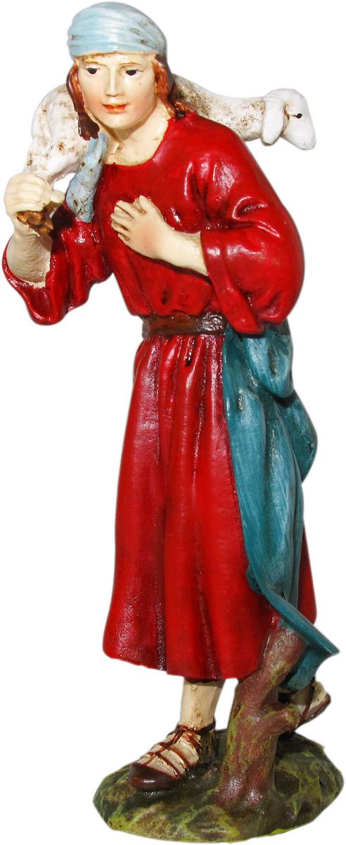 ferrari & arrighetti statuine per presepe, statuina pastore con agnello sulle spalle per presepe da 10 cm, statuina pastore per presepe classico / tradizionale stile martino landi, resina