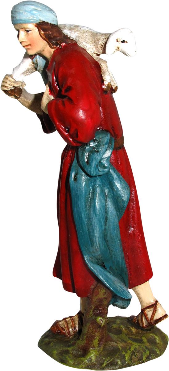 ferrari & arrighetti statuine per presepe, statuina pastore con agnello sulle spalle per presepe da 10 cm, statuina pastore per presepe classico / tradizionale stile martino landi, resina