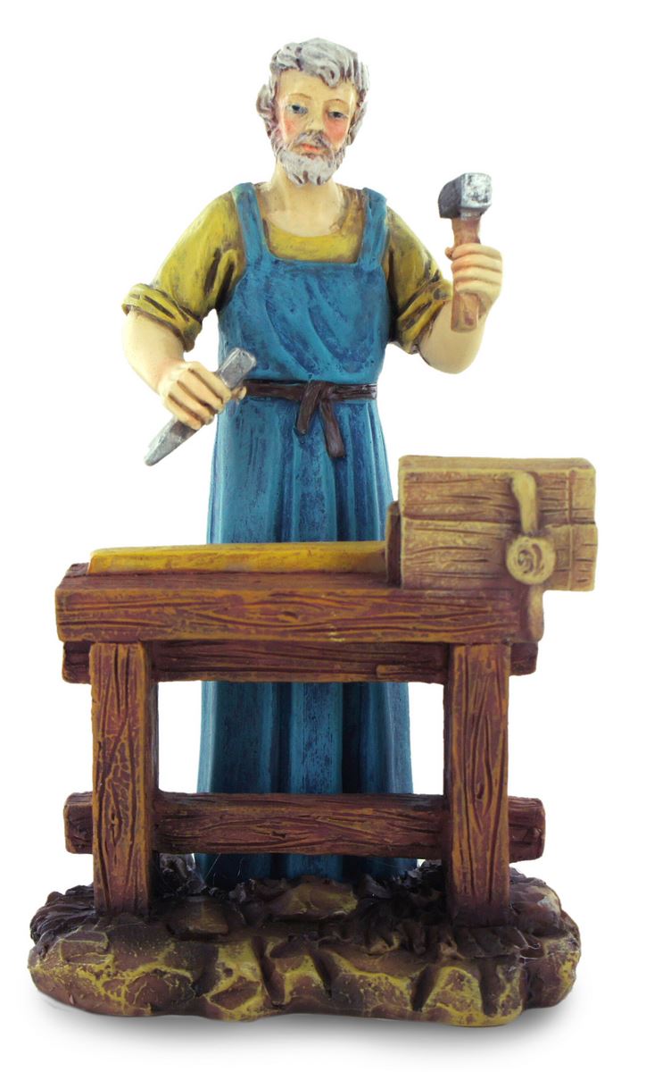 ferrari & arrighetti statuine presepe, statuina falegname al banco di lavoro per presepe da 10 cm, statuina del falegname per presepe classico / tradizionale, resina dipinta a mano
