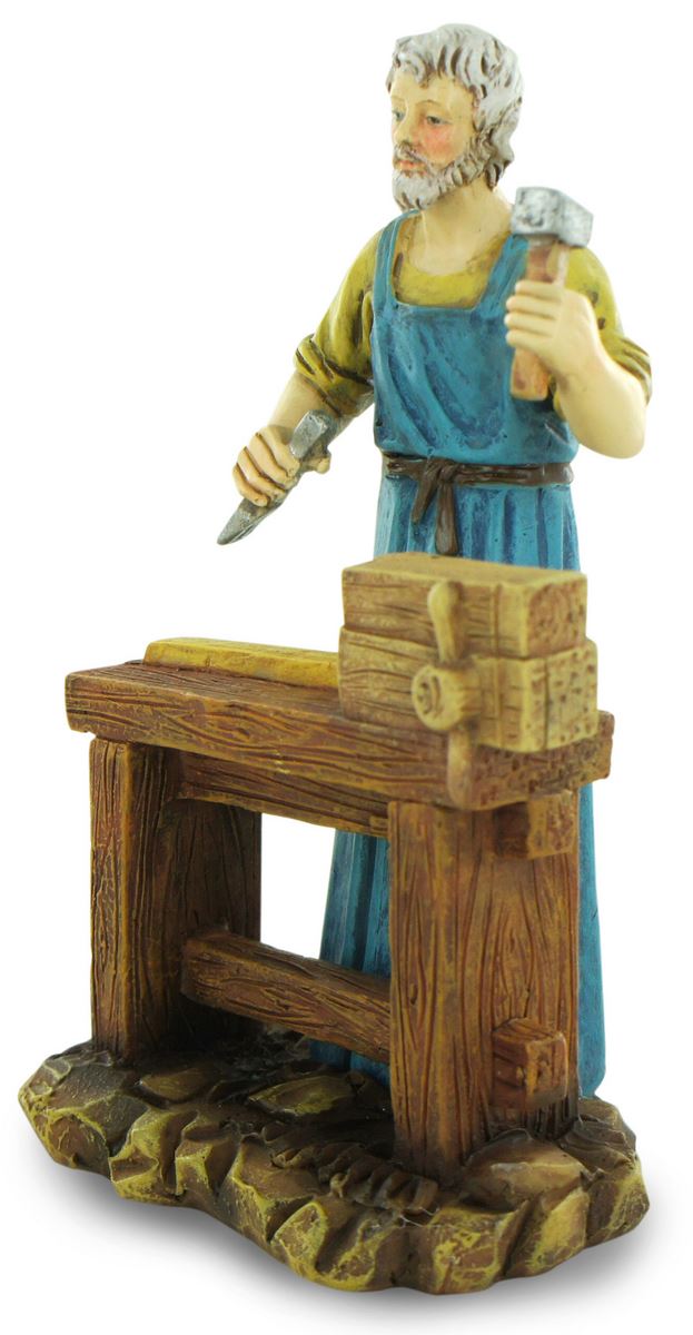 ferrari & arrighetti statuine presepe, statuina falegname al banco di lavoro per presepe da 10 cm, statuina del falegname per presepe classico / tradizionale, resina dipinta a mano
